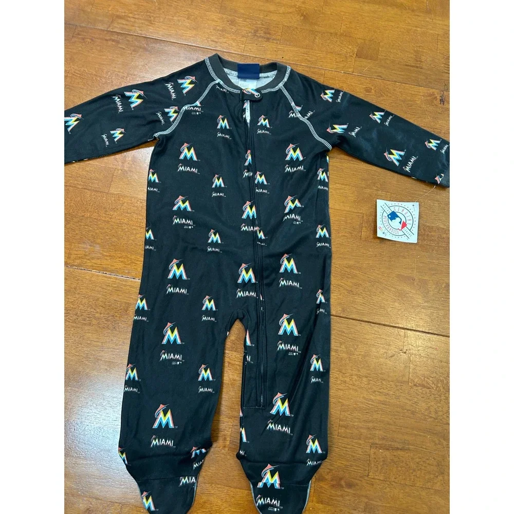 New Genuine Stuff Miami Marlins Pajamas Toddler 24M Black MLB Footed Sleeper
